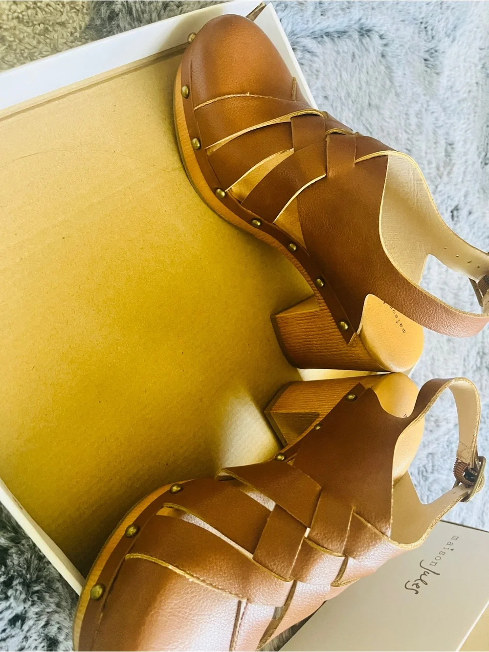 Maison Jules Brown Studded Platform Sandals